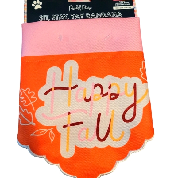 Packed Party Bandana "Happy Fall" Spelled Out Org/Pink Halloween Blue Plaid  M/L - Picture 3 of 10